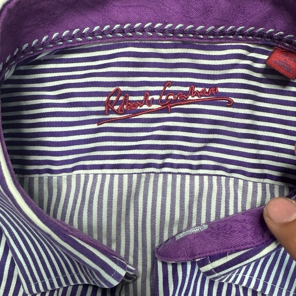 Robert Graham Purple/Blue Striped 16.5 Men's L Shirt Purple Cuff Multicolour. - Picture 2 of 10